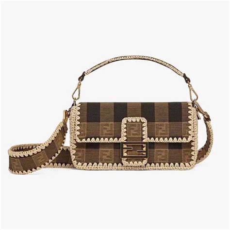 fendi brown fabric baguette|genuine Fendi baguette.